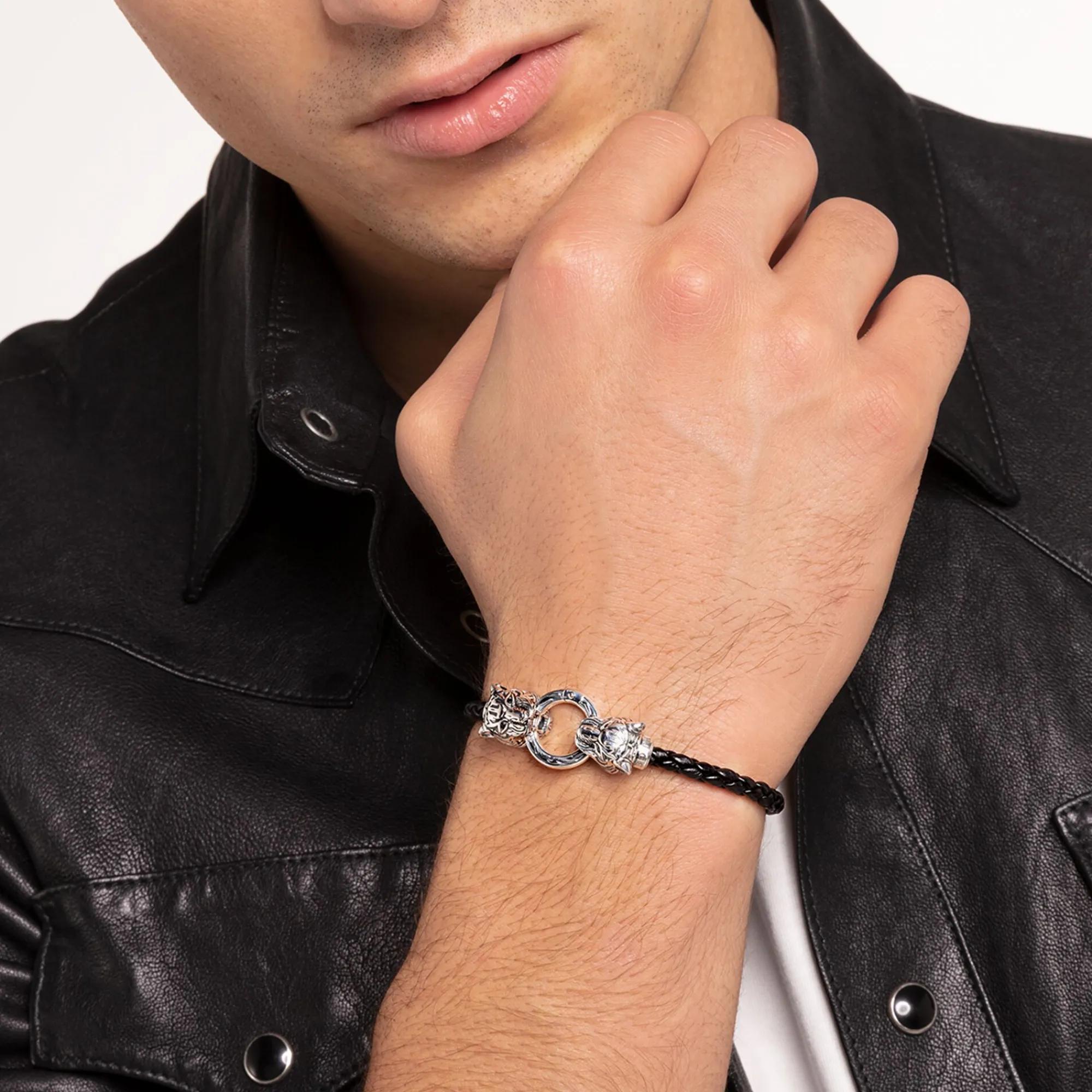 Women THOMAS SABO Bracelets|925 Silver-Leather strap tiger