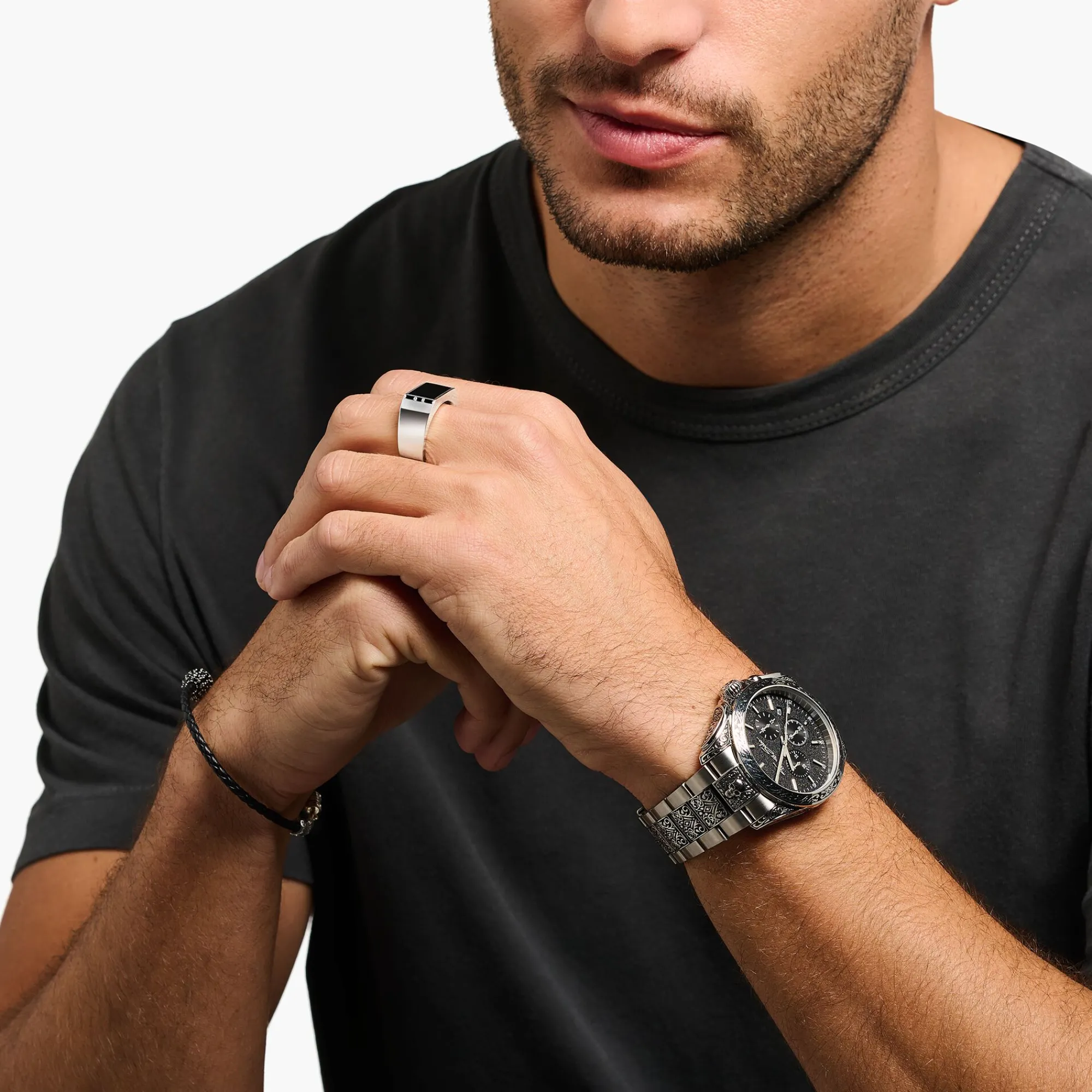 THOMAS SABO Watches|Watches-Men’s watch Rebel at Heart skull silver black