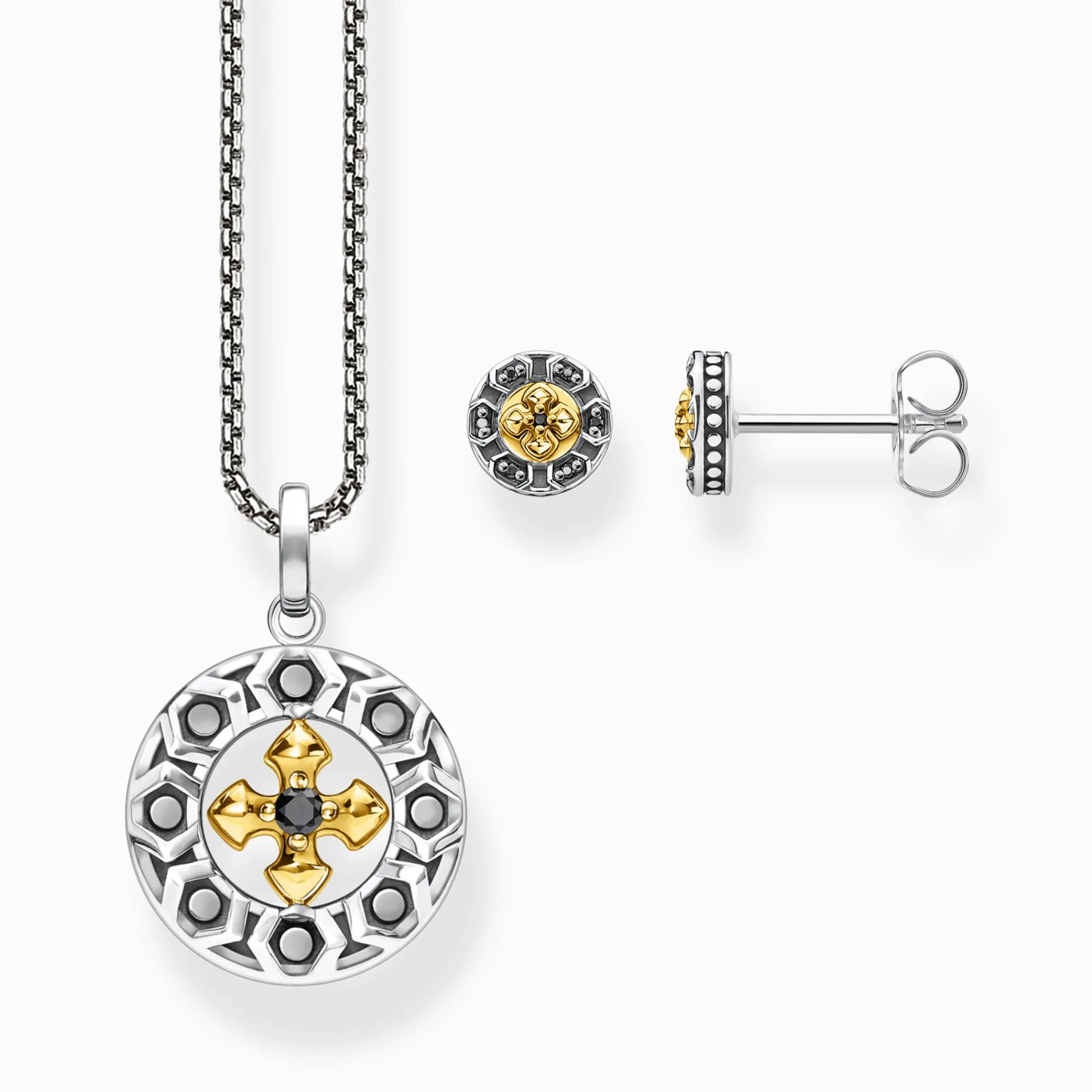Women THOMAS SABO Necklaces|18-Carat Gold-Plating - 925 Silver-Necklace cross black stones gold