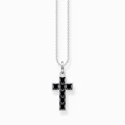 Women THOMAS SABO Necklaces-Necklace cross with black stones silver
