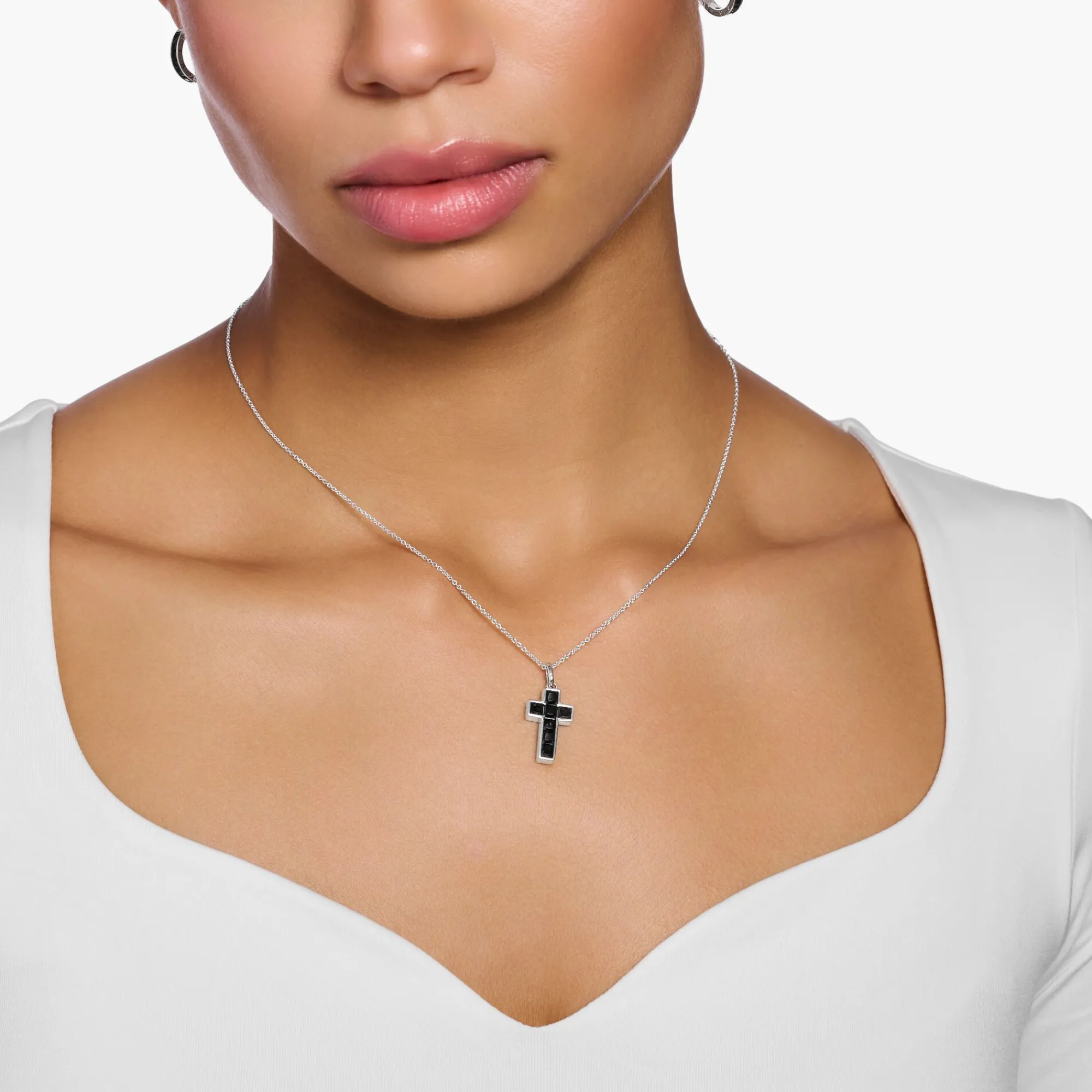 Women THOMAS SABO Necklaces-Necklace cross with black stones silver