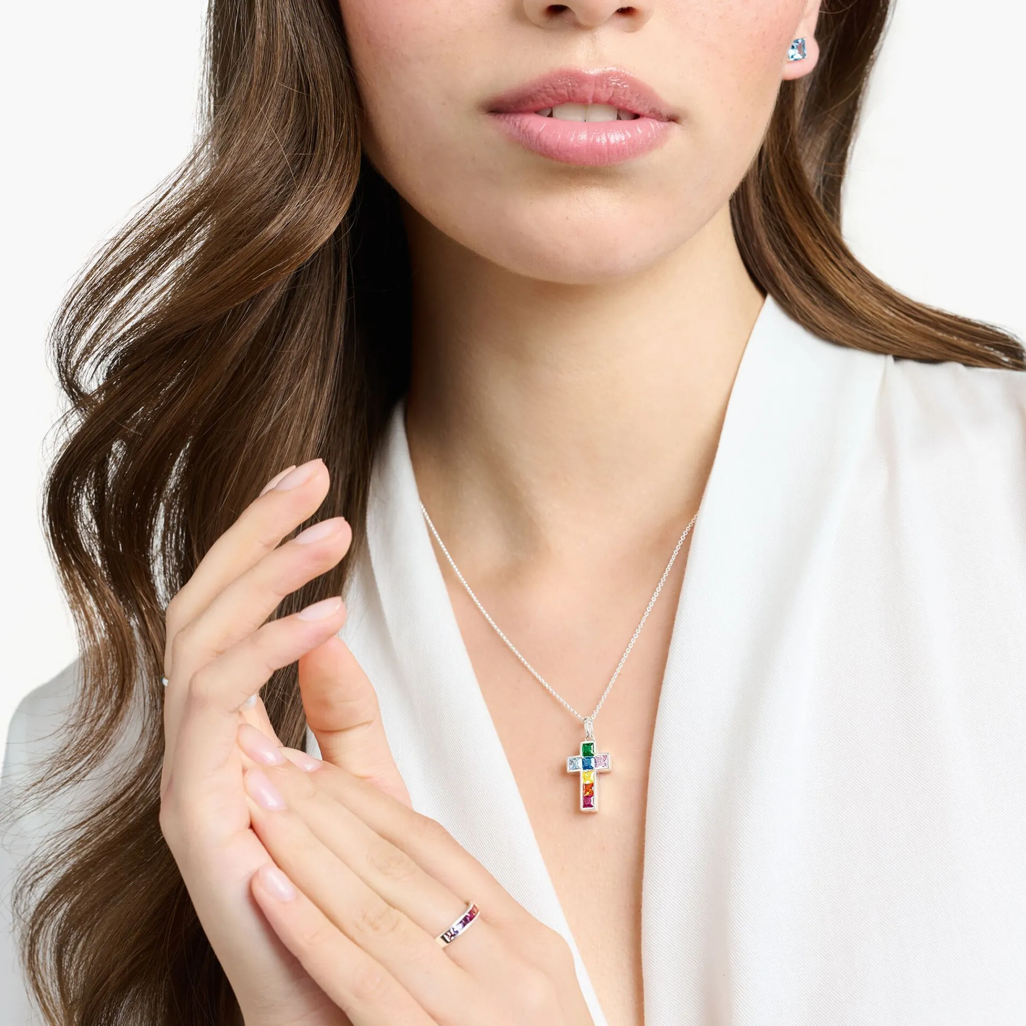 Women THOMAS SABO Necklaces-Necklace cross with colourful stones silver