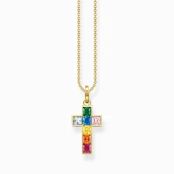 Women THOMAS SABO Necklaces-Necklace cross with colourful stones gold plated