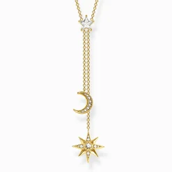 Women THOMAS SABO Necklaces|18-Carat Gold-Plating - 925 Silver-Necklace star and moon gold