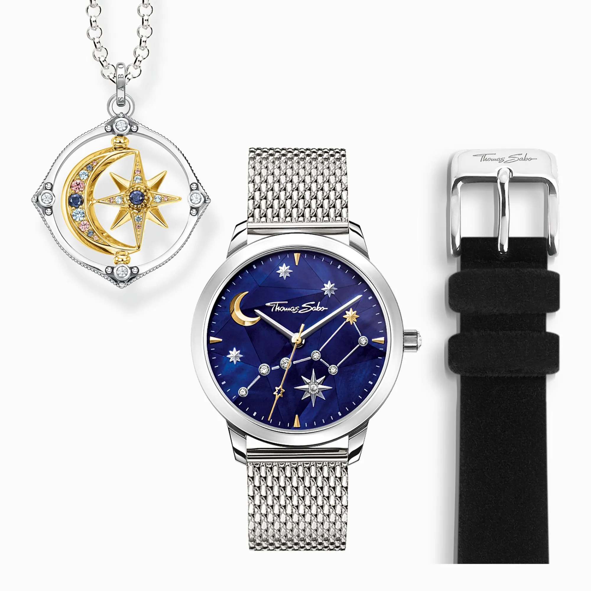 Women THOMAS SABO Necklaces|18-Carat Gold-Plating - 925 Silver-Necklace star and moon gold