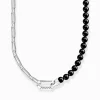 Women THOMAS SABO Necklaces|Necklaces & Chains-Necklace with black onyx beads and chain links silver