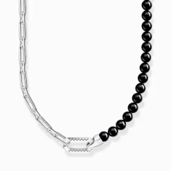Women THOMAS SABO Necklaces|Necklaces & Chains-Necklace with black onyx beads and chain links silver