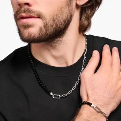 Women THOMAS SABO Necklaces|Necklaces & Chains-Necklace with black onyx beads and chain links silver