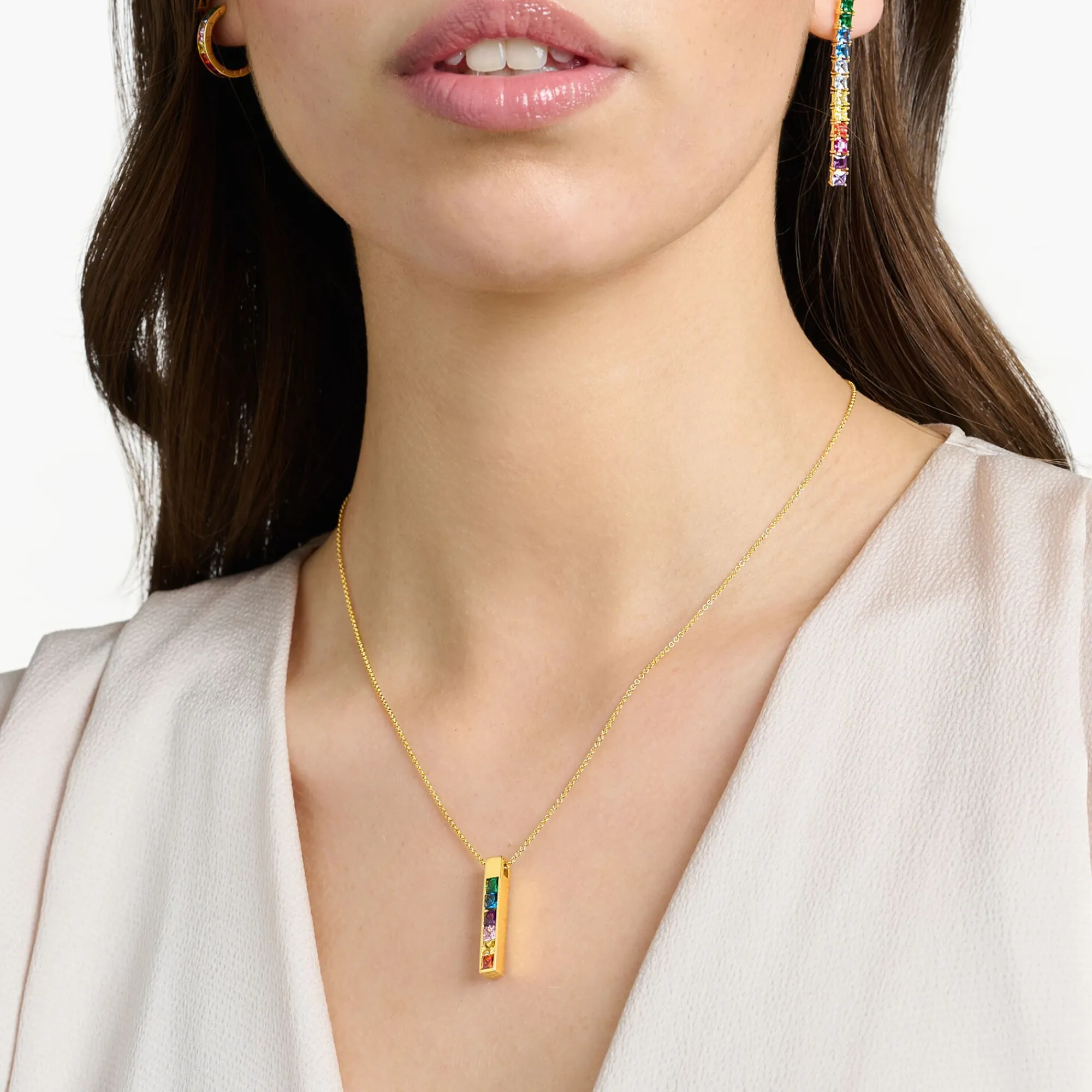 Women THOMAS SABO Necklaces|18-Carat Gold-Plating - 925 Silver-Necklace with colourful stones gold plated