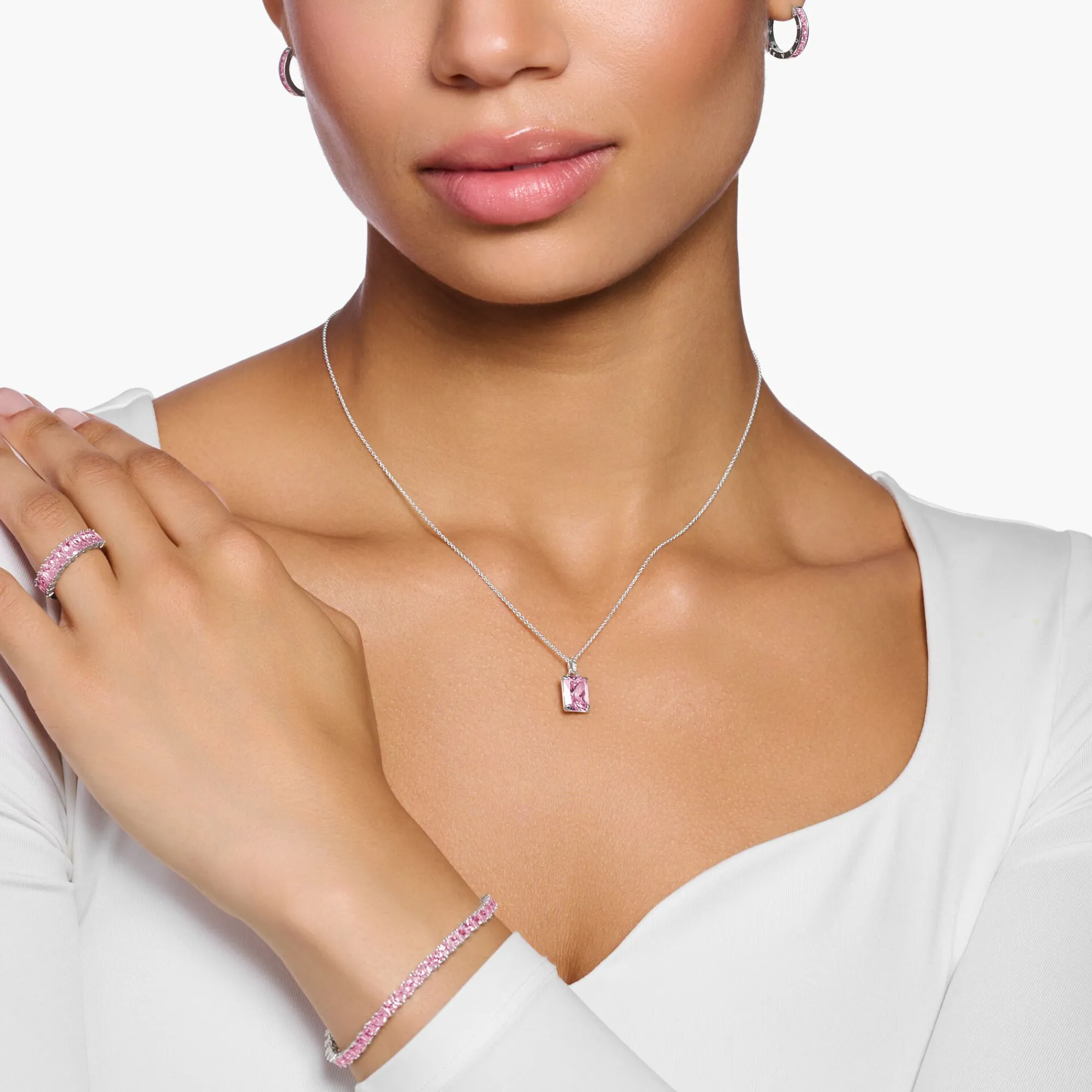 Women THOMAS SABO Necklaces|925 Silver-Necklace with pink stone silver