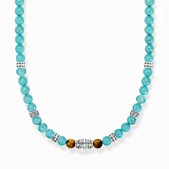 Women THOMAS SABO Necklaces|Necklaces & Chains-Necklace with turquoise beads and tiger's eye beads silver