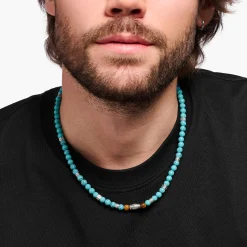 Women THOMAS SABO Necklaces|Necklaces & Chains-Necklace with turquoise beads and tiger's eye beads silver