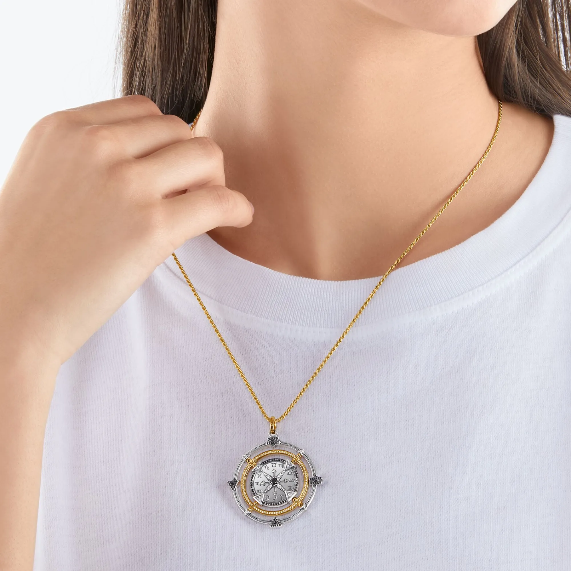 Women THOMAS SABO Pendants|Pendants-Pendant amulet elements of nature black-gold
