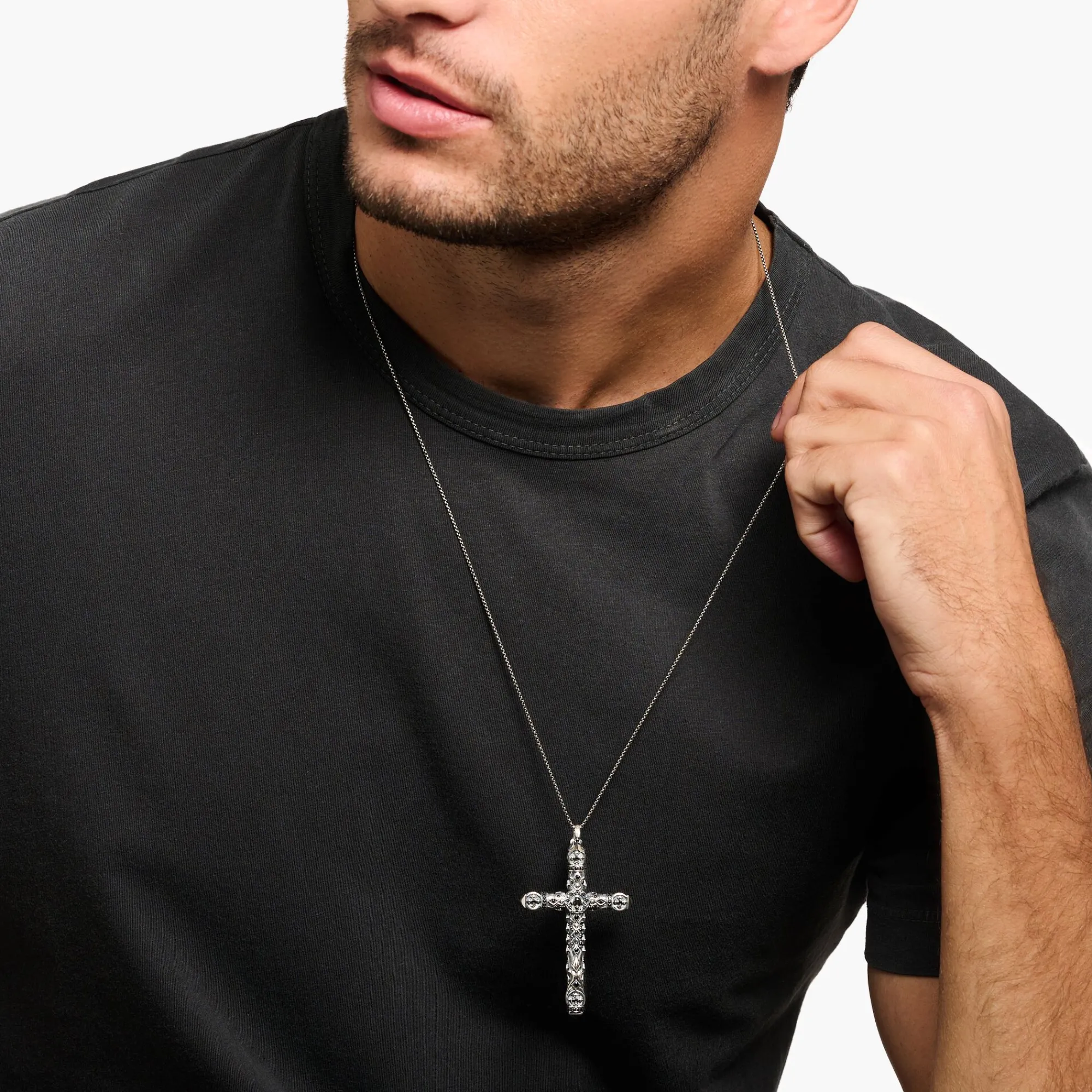 Women THOMAS SABO Pendants|Pendants-Pendant cross black stones silver