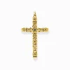 Women THOMAS SABO Pendants|18-Carat Gold-Plating - 925 Silver-Pendant cross black stones gold