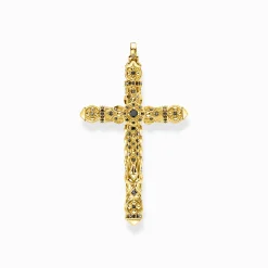 Women THOMAS SABO Pendants|18-Carat Gold-Plating - 925 Silver-Pendant cross black stones gold