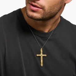 Women THOMAS SABO Pendants|18-Carat Gold-Plating - 925 Silver-Pendant cross black stones gold