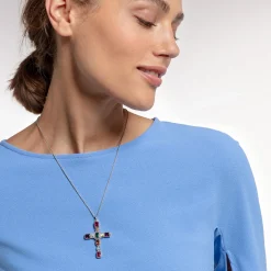 Women THOMAS SABO Necklaces|Pendants-Pendant cross colourful stones