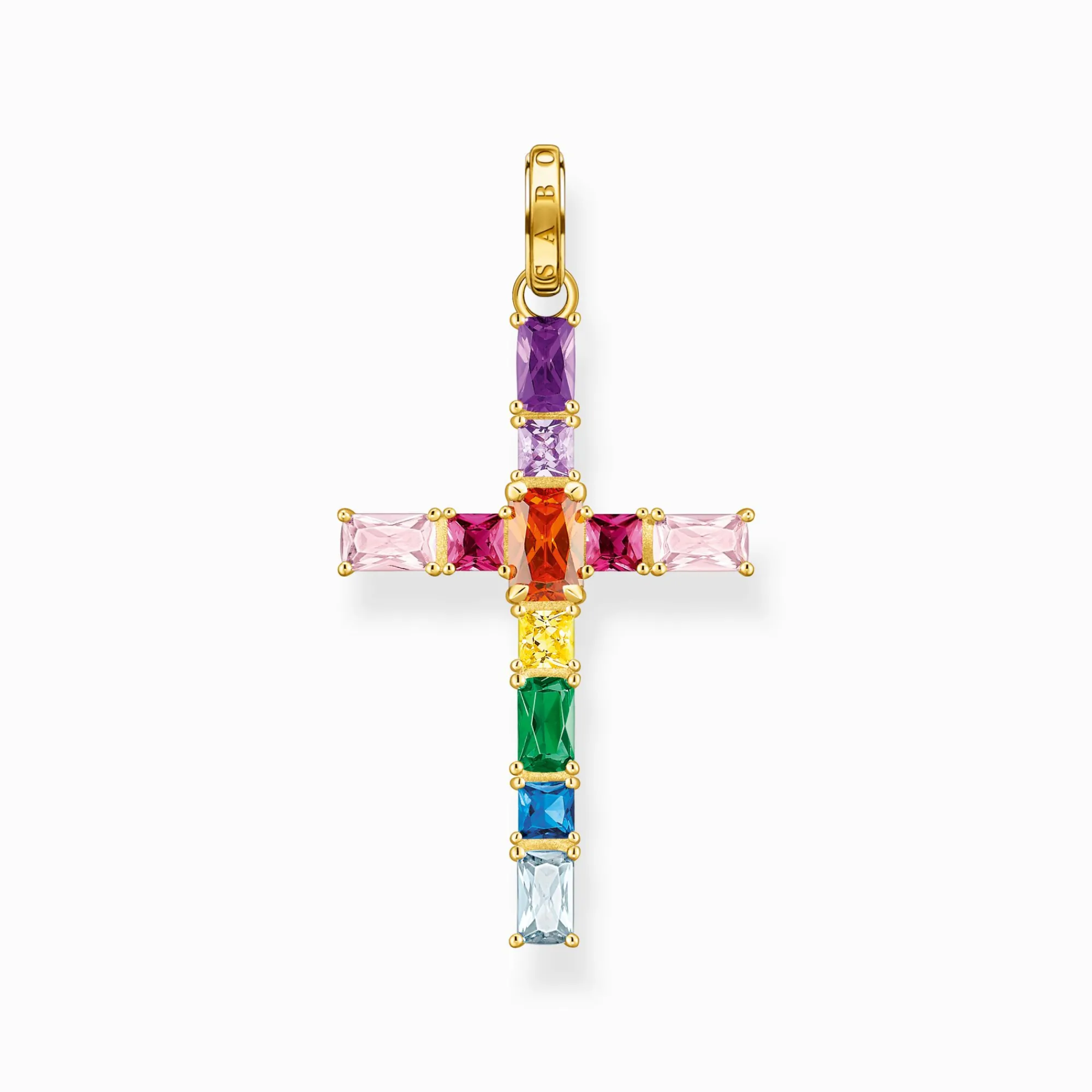 Women THOMAS SABO Necklaces|Pendants-Pendant cross with colourful stones gold plated
