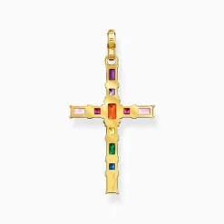 Women THOMAS SABO Necklaces|Pendants-Pendant cross with colourful stones gold plated