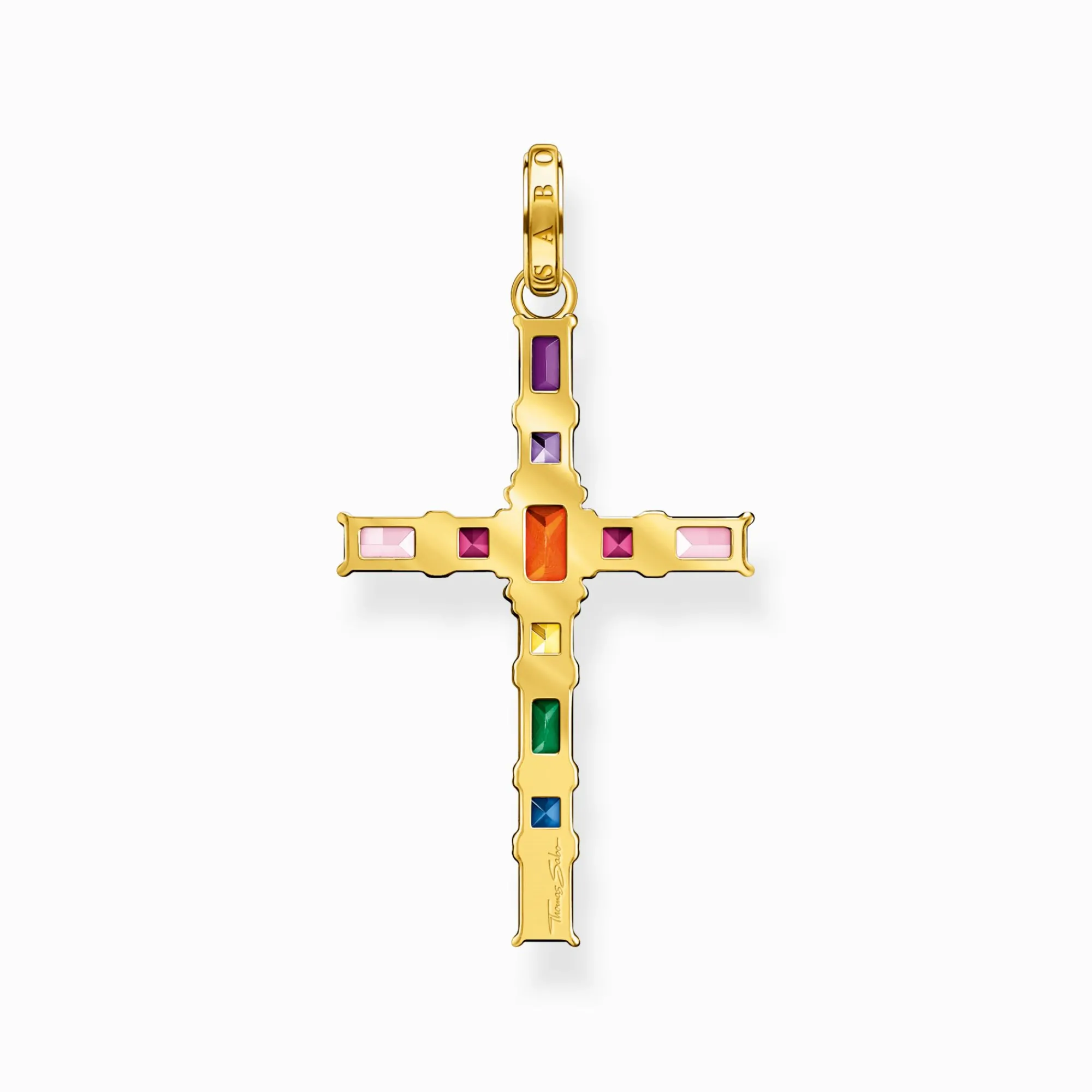 Women THOMAS SABO Necklaces|Pendants-Pendant cross with colourful stones gold plated