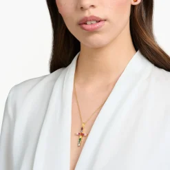 Women THOMAS SABO Necklaces|Pendants-Pendant cross with colourful stones gold plated