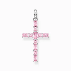 Women THOMAS SABO Necklaces|Pendants-Pendant cross with pink stones silver