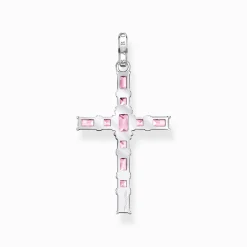 Women THOMAS SABO Necklaces|Pendants-Pendant cross with pink stones silver