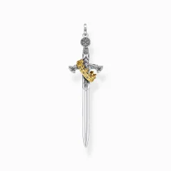 Women THOMAS SABO Pendants|18-Carat Gold-Plating - 925 Silver-Pendant sword with crown