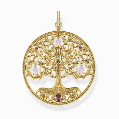 Women THOMAS SABO Pendants|18-Carat Gold-Plating - 925 Silver-Pendant Tree of Love gold colourful stones