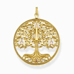 Women THOMAS SABO Pendants|18-Carat Gold-Plating - 925 Silver-Pendant Tree of Love gold colourful stones