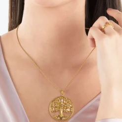 Women THOMAS SABO Pendants|18-Carat Gold-Plating - 925 Silver-Pendant Tree of Love gold colourful stones