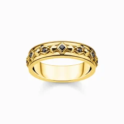 Women THOMAS SABO Rings|18-Carat Gold-Plating - 925 Silver-Ring black stones gold