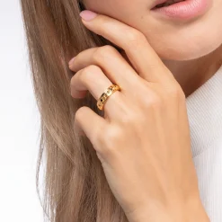 Women THOMAS SABO Rings|18-Carat Gold-Plating - 925 Silver-Ring black stones gold