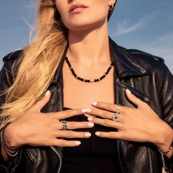 Women THOMAS SABO Rings|Rings-Ring blackened links with black stones