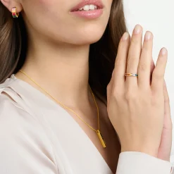 Women THOMAS SABO Rings|18-Carat Gold-Plating - 925 Silver-Ring colourful stones gold