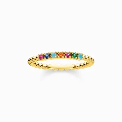 Women THOMAS SABO Rings|18-Carat Gold-Plating - 925 Silver-Ring dots colourful stones gold