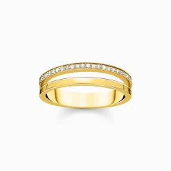 Women THOMAS SABO Rings|18-Carat Gold-Plating - 925 Silver-Ring double white stones gold