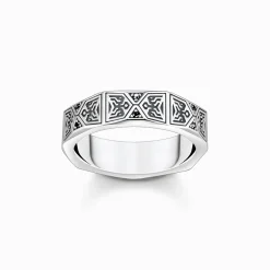 Women THOMAS SABO Rings|Rings-Ring faceted design with black stones silver