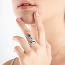 Women THOMAS SABO Rings-Ring snake black stones