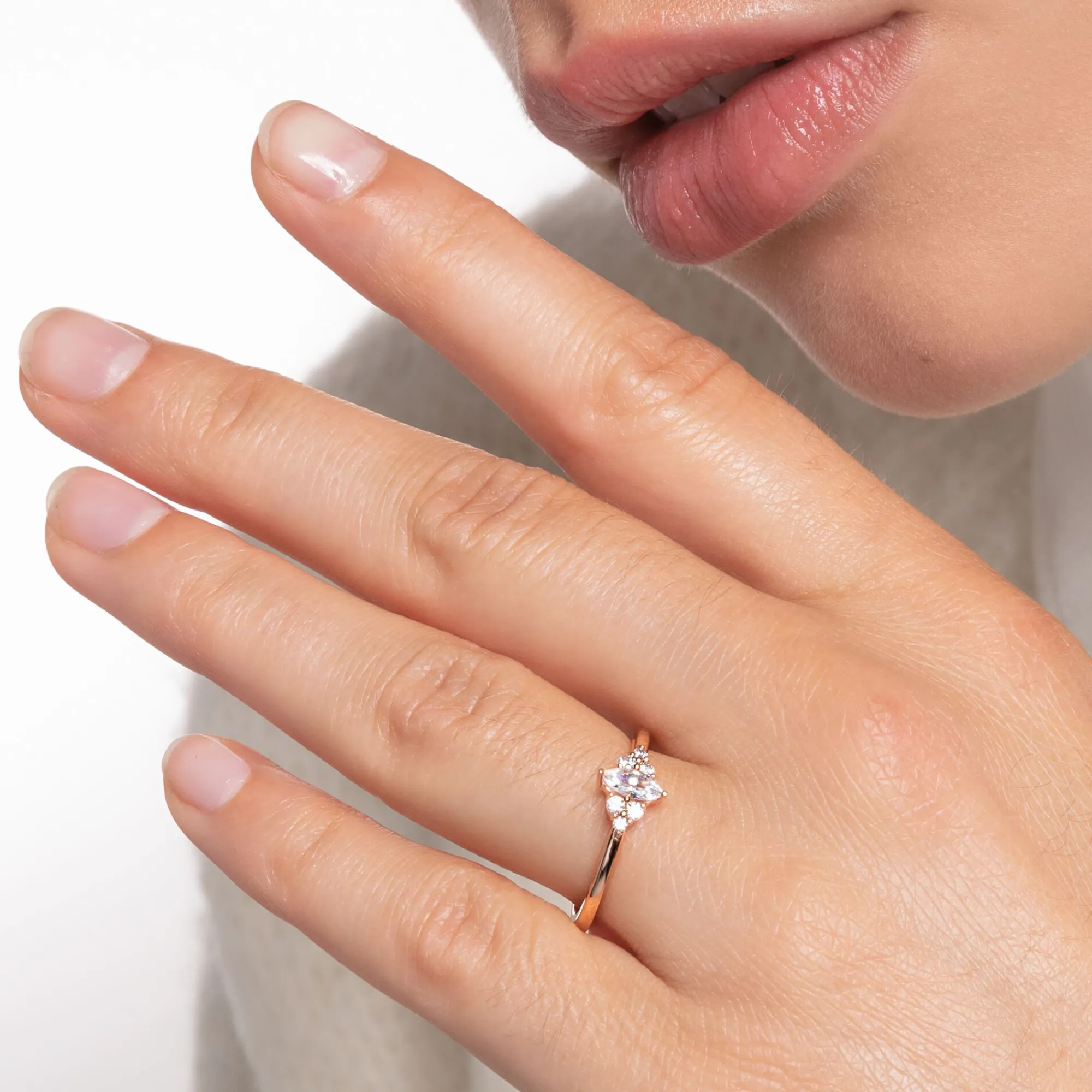 Women THOMAS SABO Rings|18-Carat Rose Gold Plating - 925 Silver-Ring vintage white stones rose gold