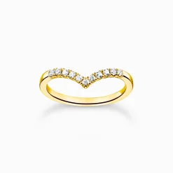 Women THOMAS SABO Rings|18-Carat Gold-Plating - 925 Silver-Ring V-shape with white stones gold