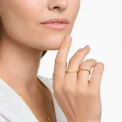 Women THOMAS SABO Rings|18-Carat Gold-Plating - 925 Silver-Ring V-shape with white stones gold