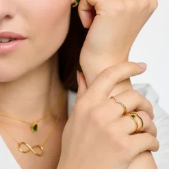 Women THOMAS SABO Rings|18-Carat Gold-Plating - 925 Silver-Ring V-shape with white stones gold