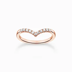 Women THOMAS SABO Rings|18-Carat Rose Gold Plating - 925 Silver-Ring V-shape with white stones rose gold