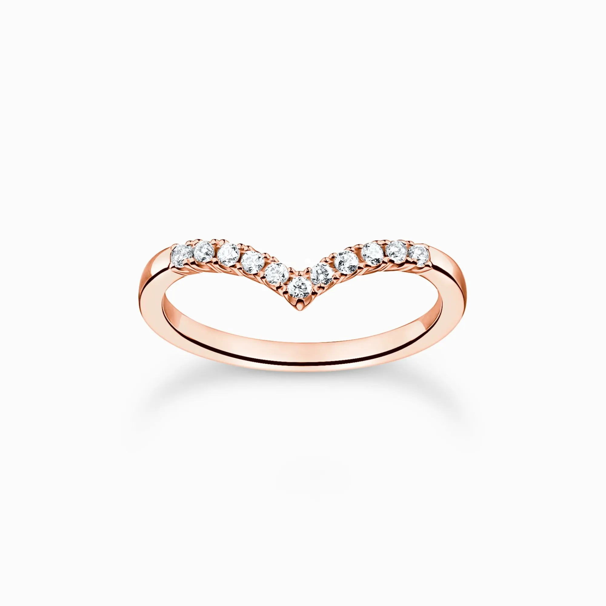 Women THOMAS SABO Rings|18-Carat Rose Gold Plating - 925 Silver-Ring V-shape with white stones rose gold