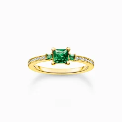 Women THOMAS SABO Rings|18-Carat Gold-Plating - 925 Silver-Ring with green and white stones gold