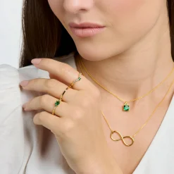 Women THOMAS SABO Rings|18-Carat Gold-Plating - 925 Silver-Ring with green and white stones gold