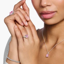 Women THOMAS SABO Rings|925 Silver-Ring with pink and white stones silver