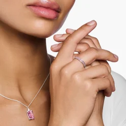 Women THOMAS SABO Rings|925 Silver-Ring with pink stones pavé silver